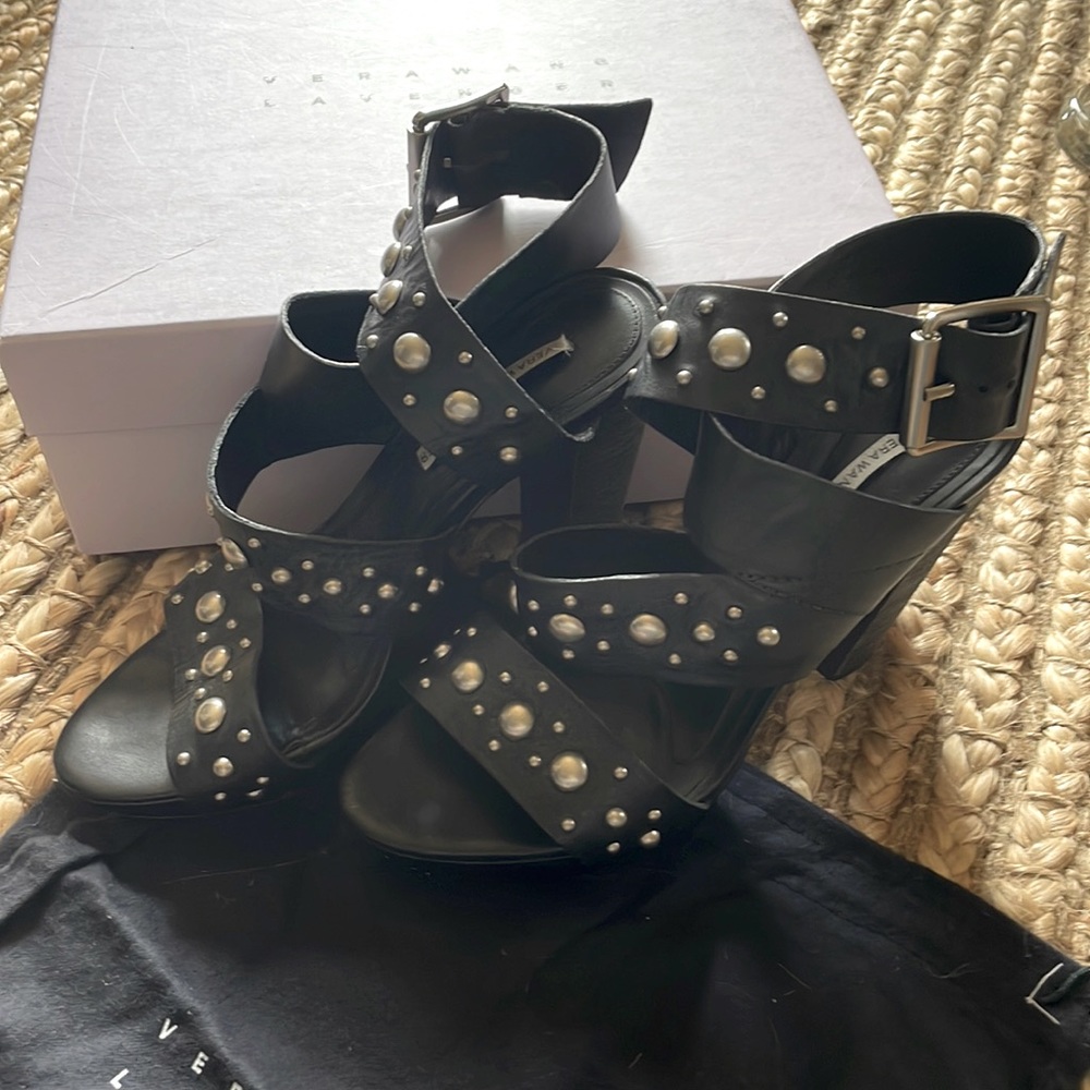 Vera Wang Lavendar Clyde heals black studded wrap style